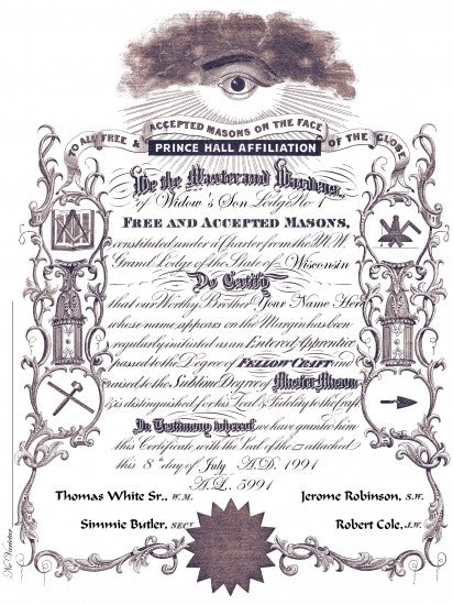 Personalized Prince Hall Masonic Record Certificate Art Print