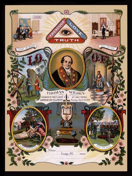 Antique Odd Fellows Degree Chart Art Print — Colorful Version