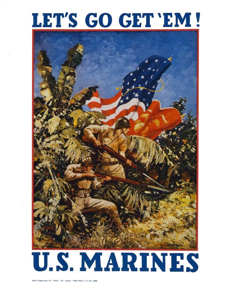 Let's Go Get 'Em — U.S. Marines WW2 Art Print — 12x18