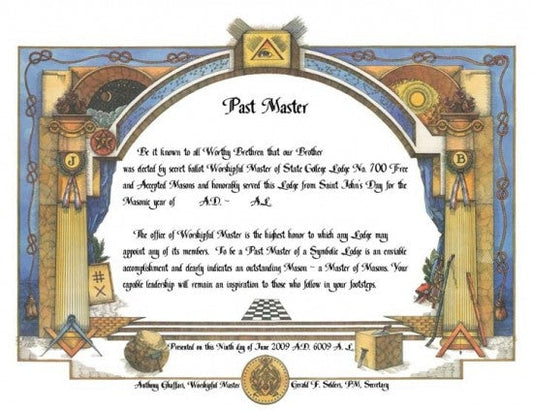Personalized Masonic Past Master Certificate Art Print