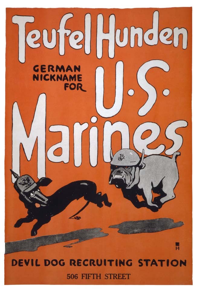Teufel Hunden Devil Dogs — U.S. Marines WW2 Art Print — 12x18