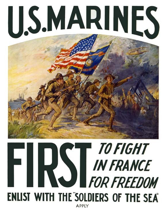 U.S. Marines First in France WW1 Art Print — 12x18